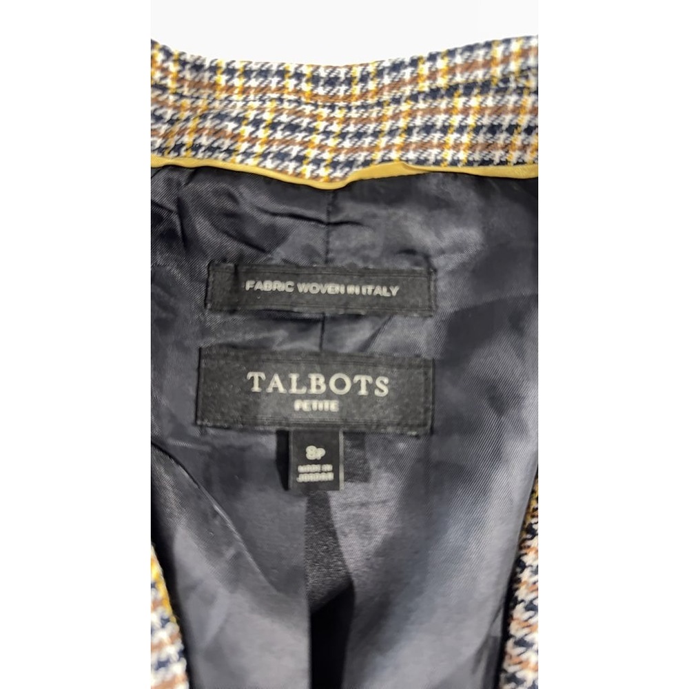Talbots Petite Women Houndstooth Blazer Multicolor Wool Woven in Italy 8P